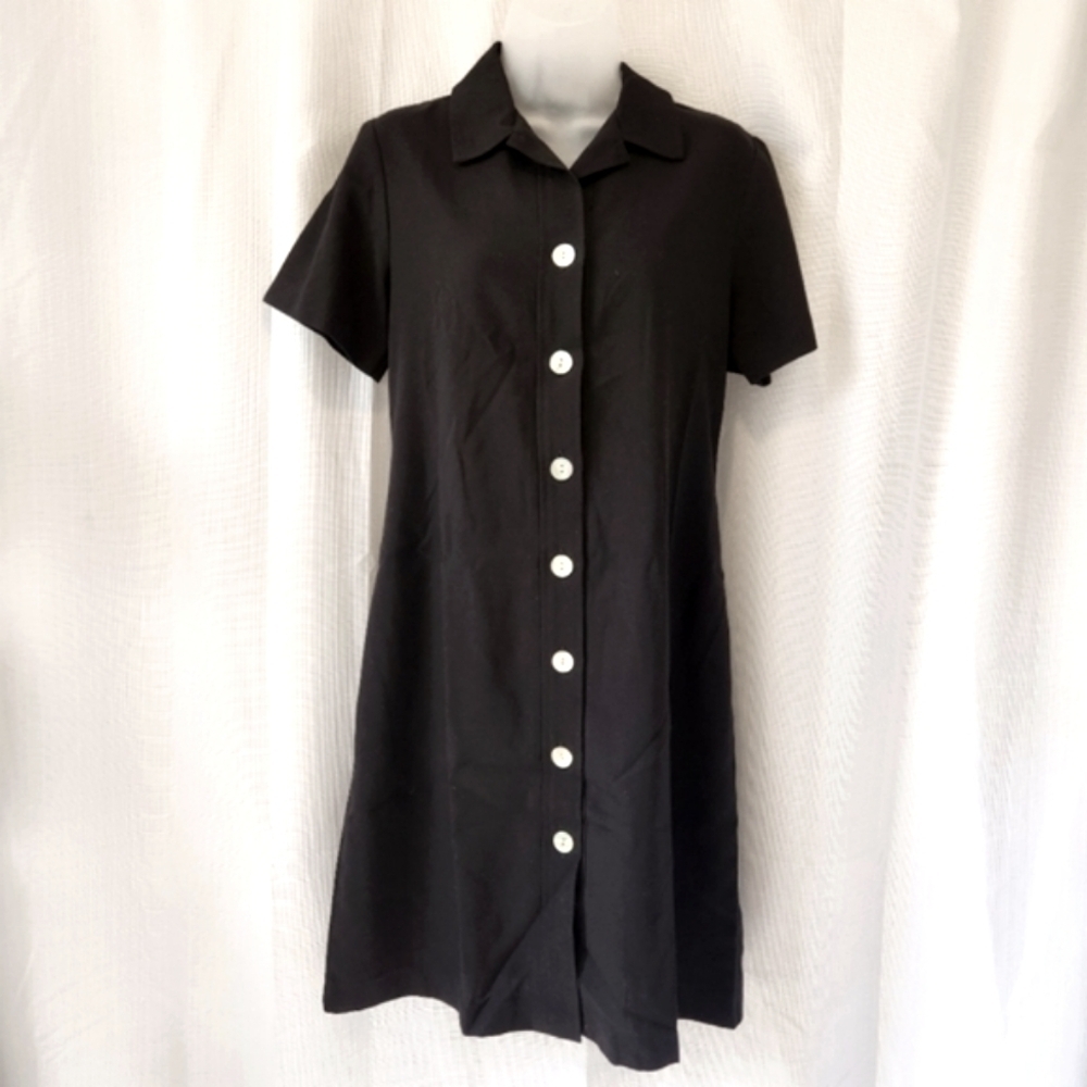 Draper & Damons Petites Casual Midi Black Button Up Short Sleeve Dress Size 6P
